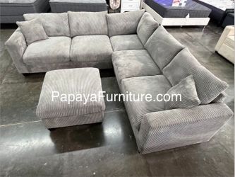 NEW Modern Sectional Couch and Ottoman Set Light Grey Fabric Ashley IKEA Style Corner BIG SOFA SALE Discount Furniture Black Beige Green Many Color
