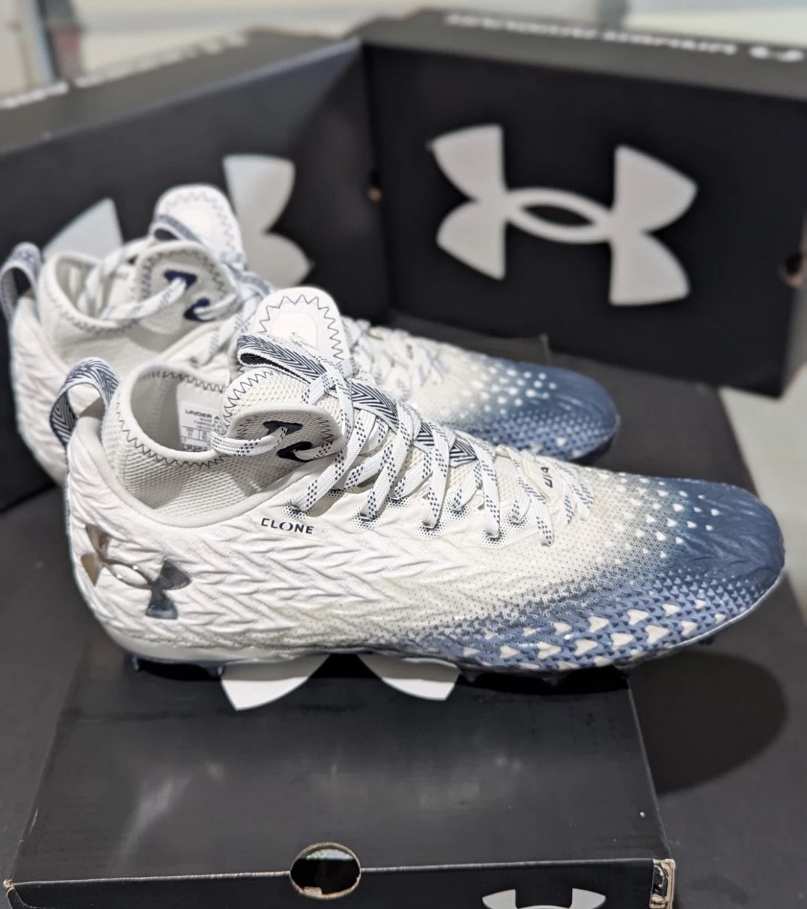 🔥 Under Armour Spotlight Clone 3.0 MC Football Cleats Mens 14 White/Navy