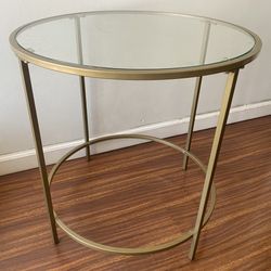 Round Glass End Table with Metal Gold Frame
