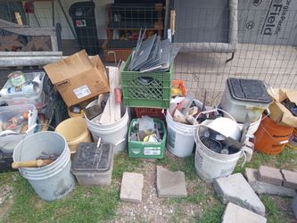 A bunch of construction concrete tools and materials hardwear