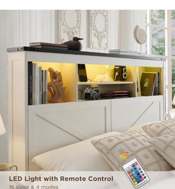 Queen Size Bookcase Headboard Storage Bed