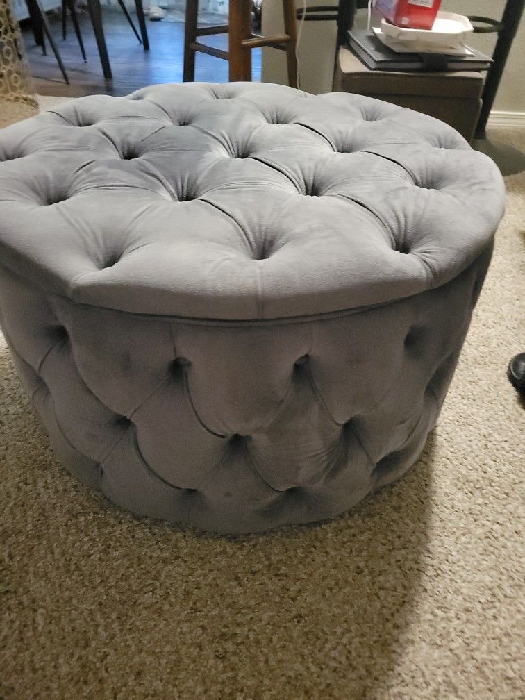 Pretty Gray Large Velvet Ottoman
