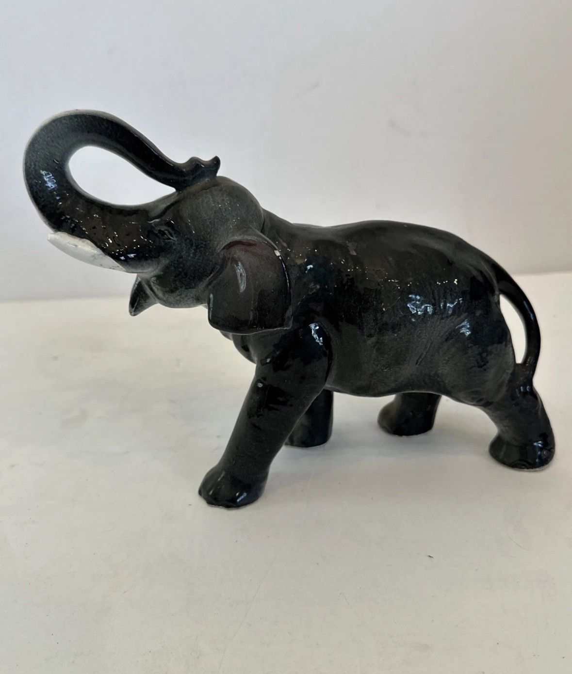 1950s Porcelain Elephant Decor Multi Color Figurine Antique Statue (10 Inches)