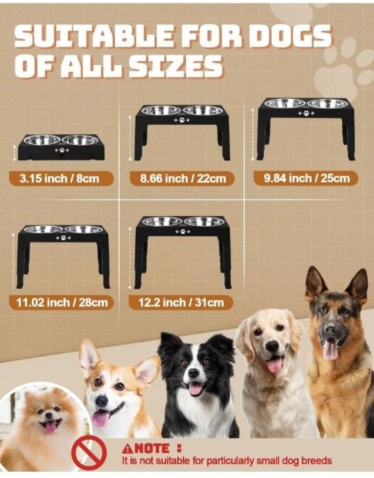 Adjustable Elevated Dog Bowls, Dog Feeder with 2 Stainless Steel Bowls