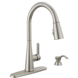 Greydon Single-Handle Pull-Down Sprayer Kitchen Faucet with ShieldSpray and Soap Dispenser in SpotShield Stainless Steel