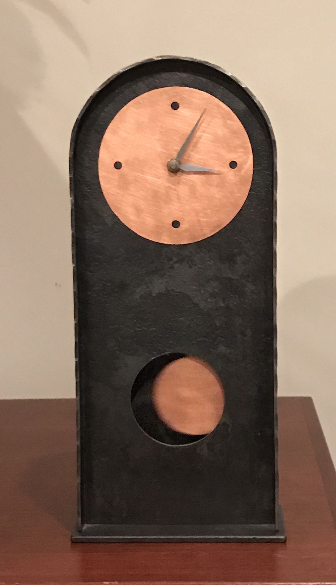 Artistic Black Metal & Copper Mantle Clock