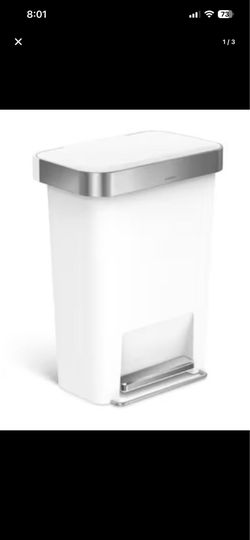 simplehuman Rectangular Liner Rim Can with Liner Pocket, 45 Liter White Plastic Kitchen Step