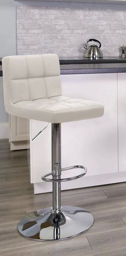 Adjustable Leather Swivel Stool Armless Chairs with Bigger Base White