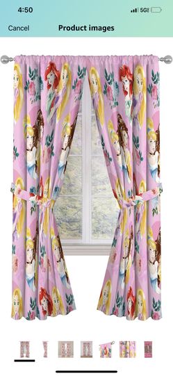 Jay Franco Disney Princess Sassy 84" Inch Drapes 4 Piece Set - Beautiful Room Décor & Easy Set Up, Bedding Features Aurora & Rapunzel - Window Curtain