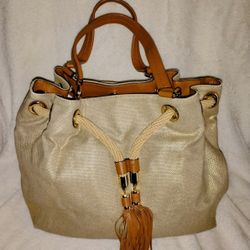Michael Kors Golden Shimmer Gathered Mariner Drawstring Tote Shoulder Bag