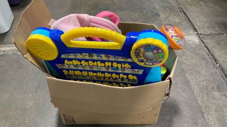 Box of baby toys
