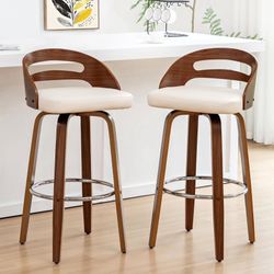 Counter Stools Set of 2, Counter Height Bar Stools, Faux Leather, Swivel Counter Chairs