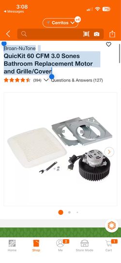 Broan-NuTone QuicKit 60 CFM 3.0 Sones Bathroom Replacement Motor and Grille/Cover