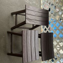 3 Brown Wooden Stools 