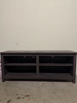 Dark Gray Wood TV Stand with Open Shelves