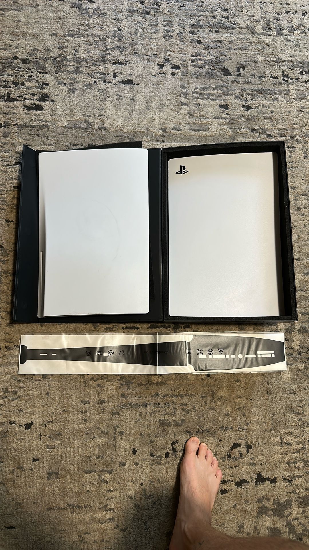 White PS5 Covers With Matte Black Stickers For Front Button Area