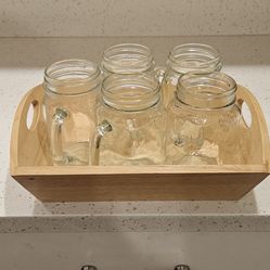 TRAY. with. 5. MASON JAR DRINKING GLASSES