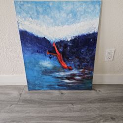 The Descent: Figurative Blue Expressionist Painting