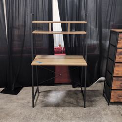 Industrial Wood-Look Ladder Desk with Shelves