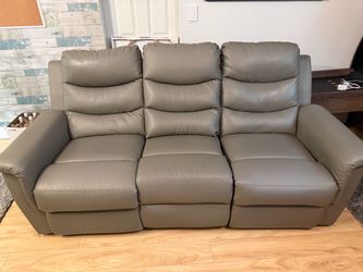 Gray Leather Reclining Sofa 3-Seater