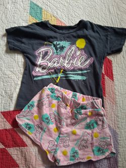 Barbie Girls T-Shirt and French Terry Shorts Outfit Set Size 4T