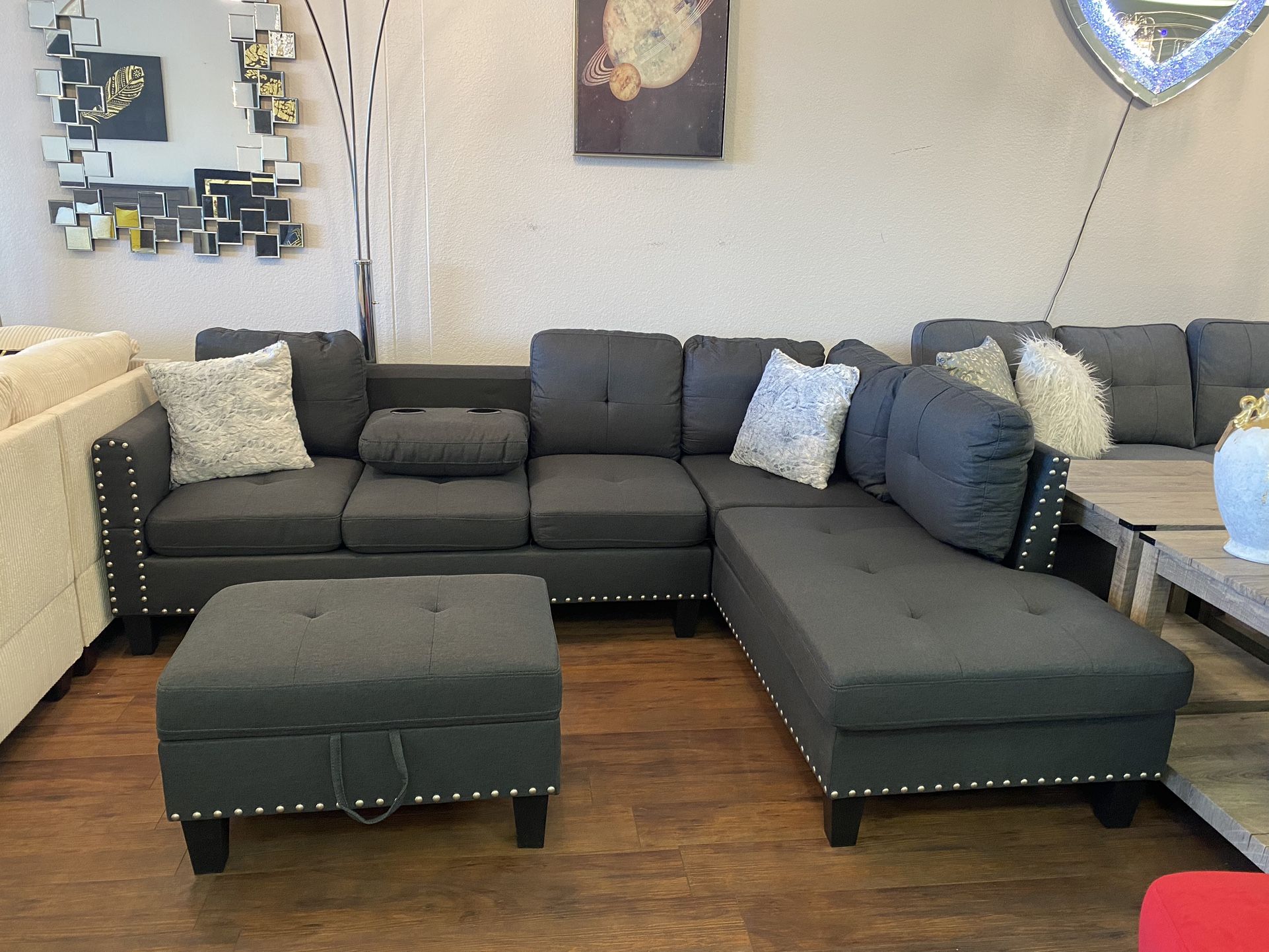 Gray Sectional & Ottoman 