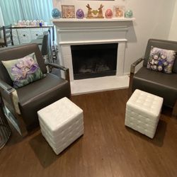 Two Faux wood Leather Accent Chairs