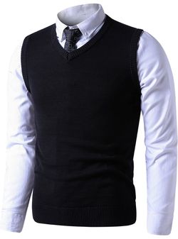 Mens Slim Fit V Neck Sweater Vest Basic Plain Short Sleeve Sweater Pullover Sleeveless Sweaters with Ribbing Edge