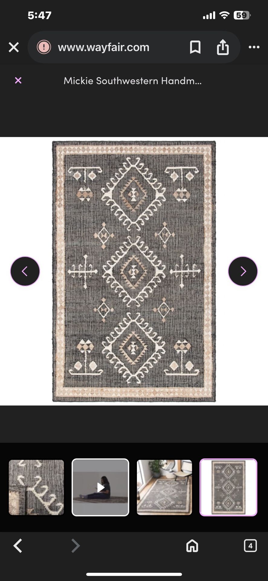 Mickie Southwestern Handmade Flatweave Jute Black/Ivory Area Rug