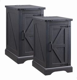 set of 2 Nightstand with Charging Station, Rectangular Farmhouse End Table with Barn Door and Adjustable Storage Shelf, 17" Deep Wood Rustic Sofa Side