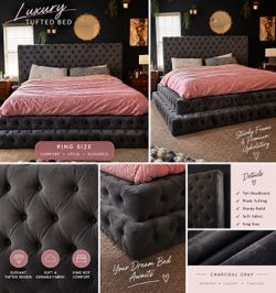Tuffed grey king size bed