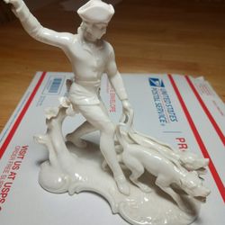 NYMPHENBURG GERMAN PORCELAIN STATUE HUNER WITH 2 DOGS