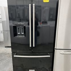 Kitchen Aid 36” Wide French Door Dark Stainless Steel Refrigerator In Great Condition 