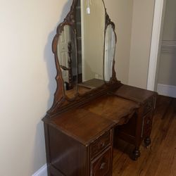 Vintage Wooden Vanity with Mirror