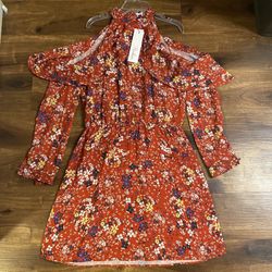 Brand new woman’s Parker brand red cold shoulder floral mini dress up for sale 
