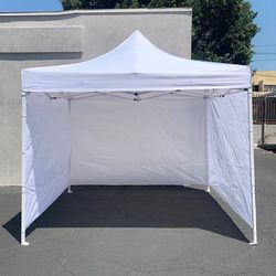 $129 (Brand New) Heavy duty white 10x10 ft canopy with 3 sidewalls ez popup outdoor gazebo, carry bag