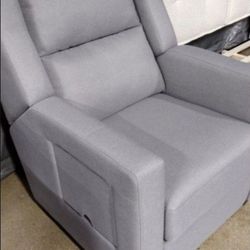 Gray Fabric Recliner With Tables On Side 