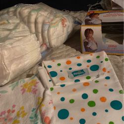 Diapers,newborn, and bigger, receiving blanket, disposable multi-use pads, diaper small pouch
