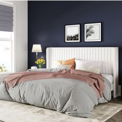 King Size White Velvet Bed Frame + LinenSpa 12 inch memory foam Mattress – Great Condition