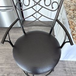 30 Inch Metal Swivel Bar Stool with Armrests and Leatherette Seat, Brown