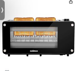 Long Slot with Glass Window Bagel Toasters, Artisan Bread Toaster Stainless Steel Wide Slot with Automatic Lifting, Slide-out Glass Panel and Removabl
