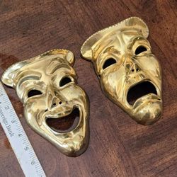Vintage Brass Theater Drama Tragedy Comedy Happy Sad Faces Masks 7”