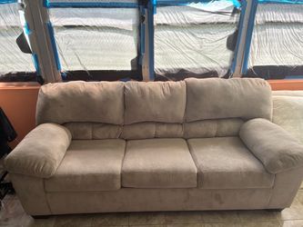 Beige Microfiber 3-Seat Sofa