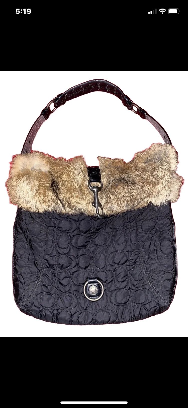 Rare Vintage COACH Leather & Fur Trimmed Signature CC Quilted Hobo Bag!