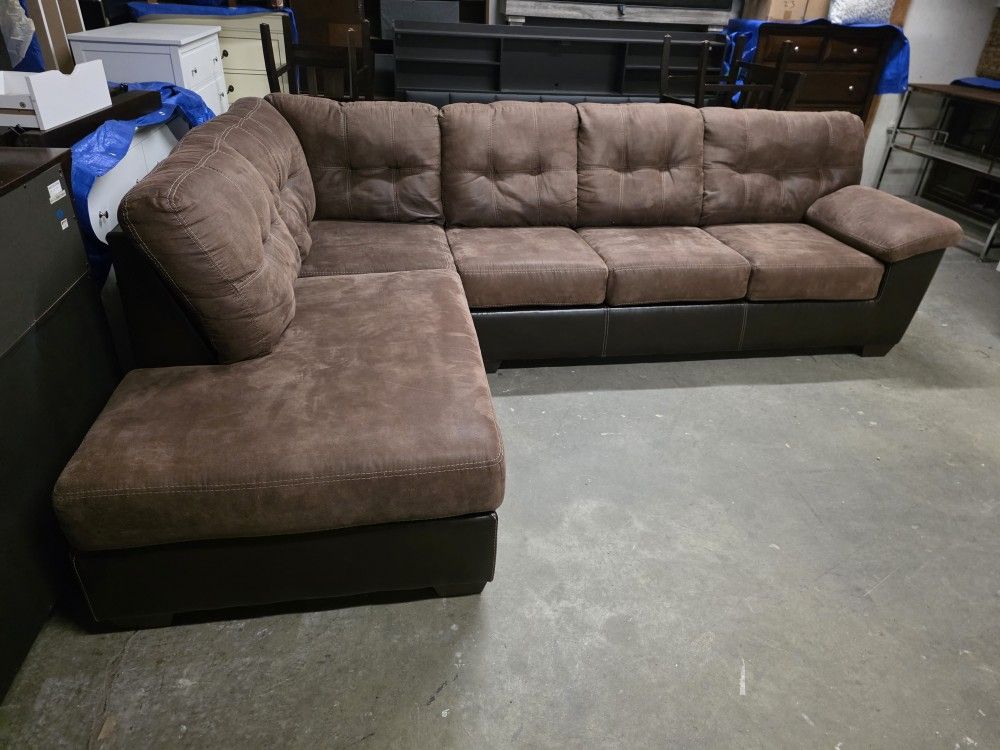 Brown Fabric / Leather L Shaped Sectional Couch