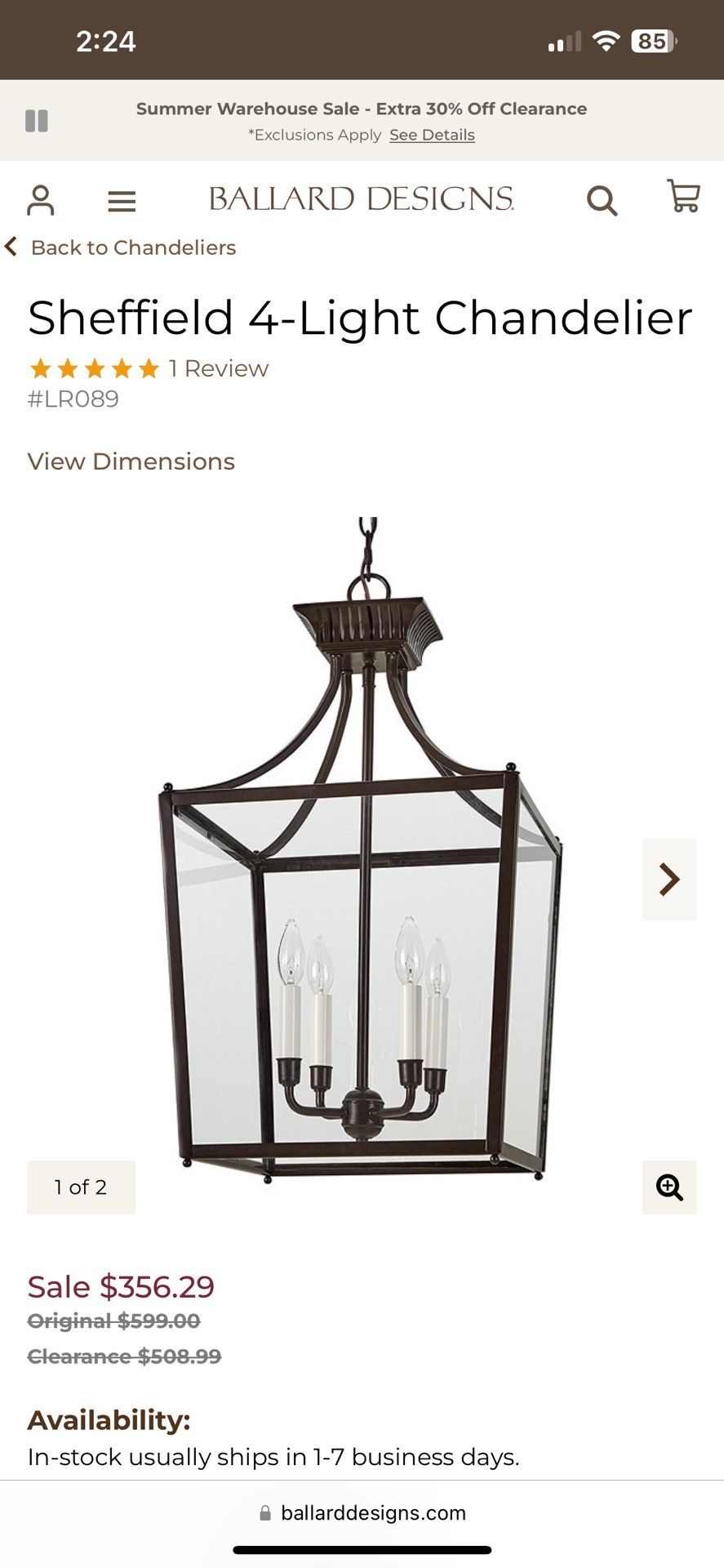 Sheffield 4-Light Chandelier from Ballard Designs