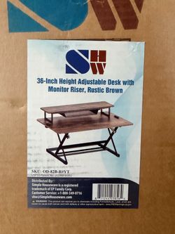 SHW 36-Inch Height Adjustable Standing Desk with Monitor Riser Rustic Brown