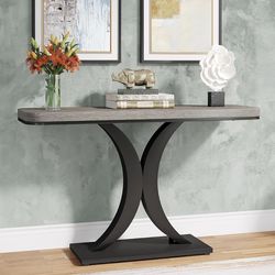 Industrial, Rustic Gray and Black Hallway Accent Table for Living Room, Entrance