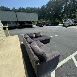 Charcoal Black/ Gray Studded Sectional With Chaise