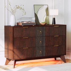 55” Walnut/Brown LED Dresser • Modern 9-Drawer Storage
